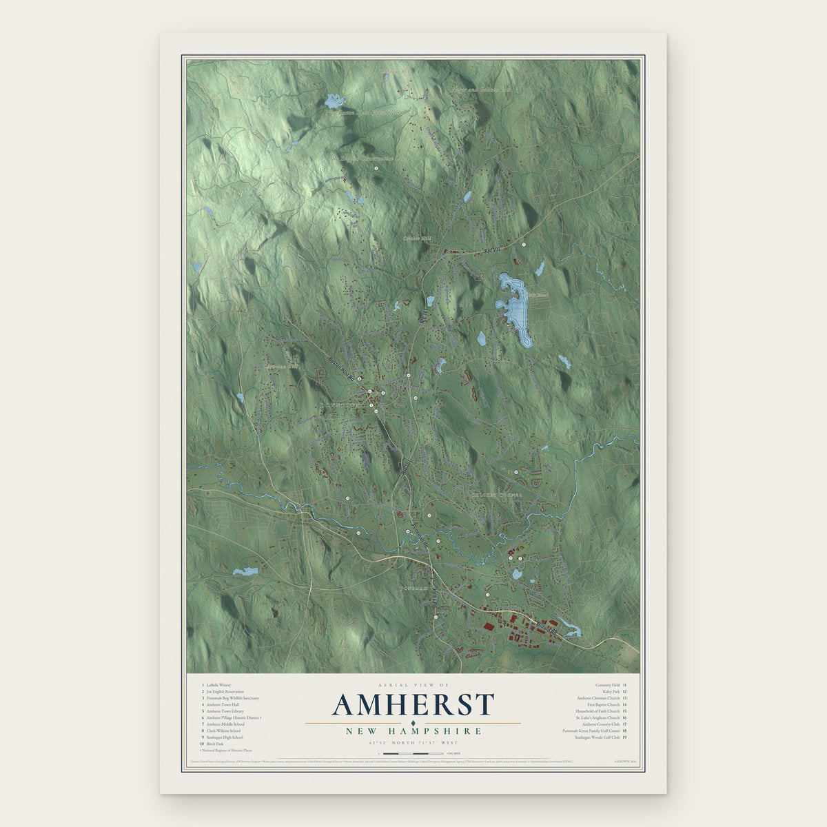 Amherst, New Hampshire map print, the full design