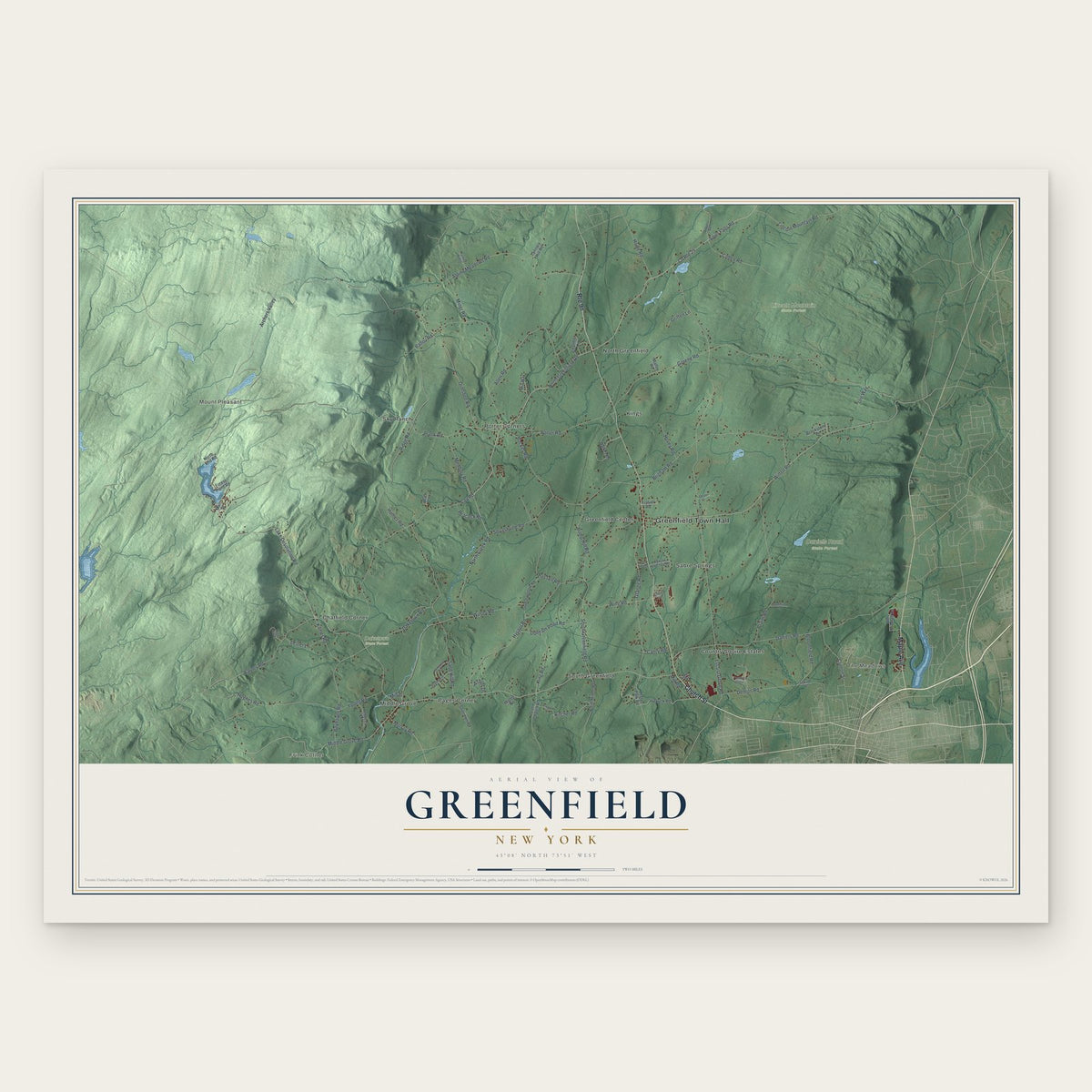 Greenfield, New York map print, the full design
