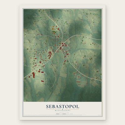 Sebastopol, Mississippi map print, the full design