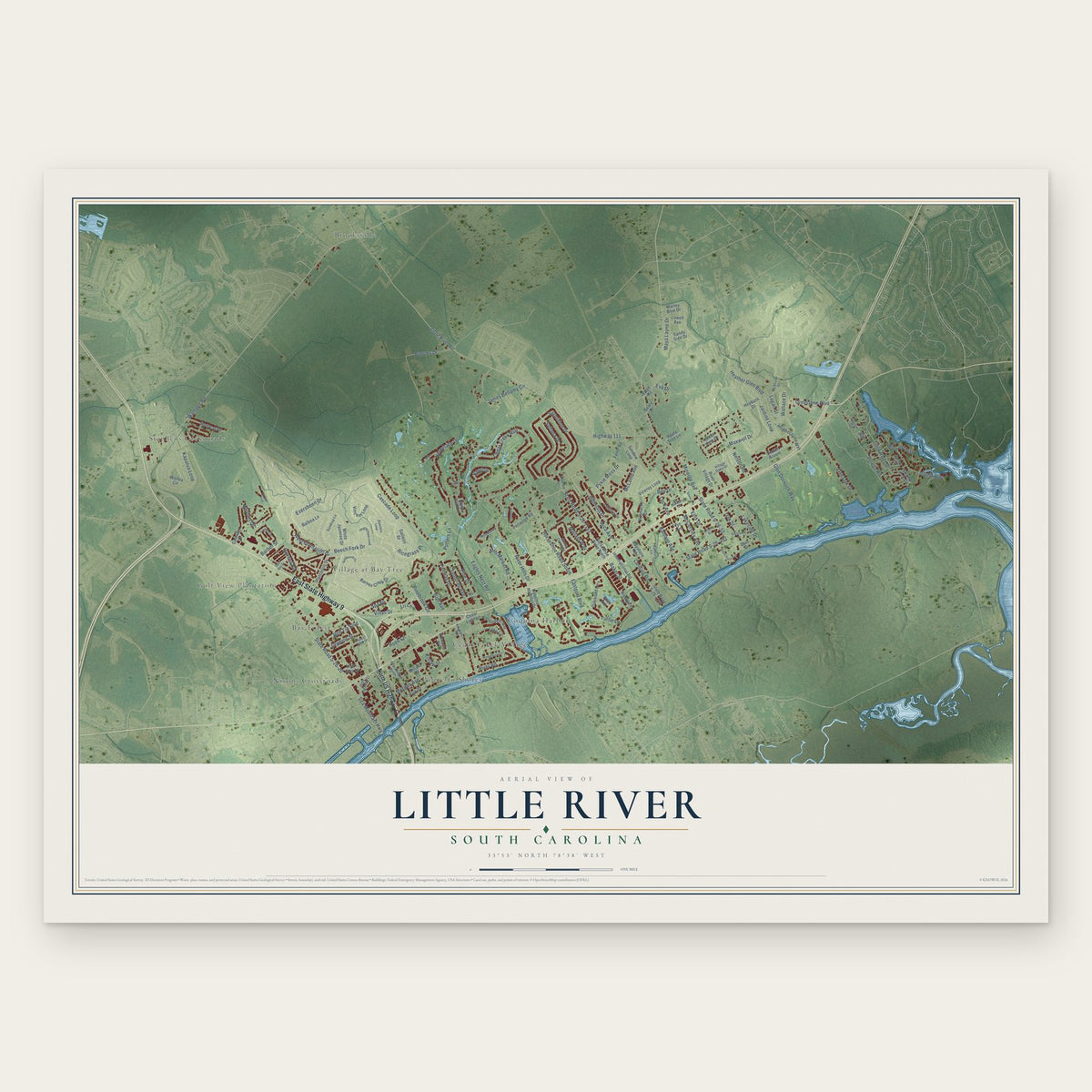Little River, South Carolina map print, the full design
