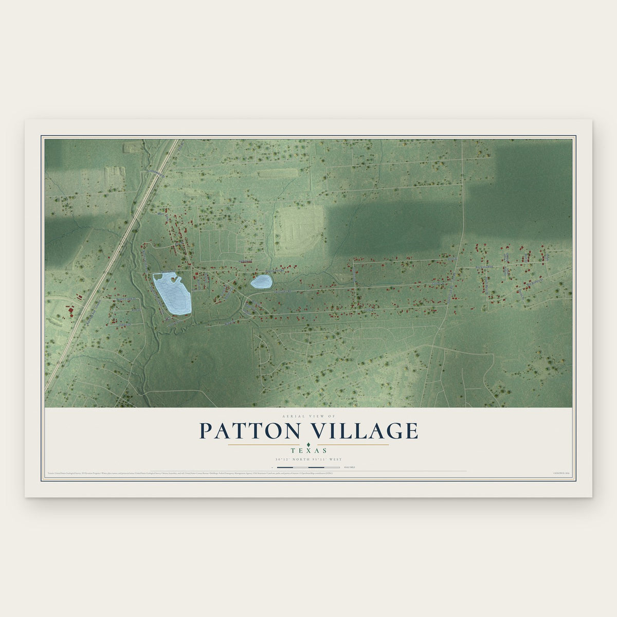 Patton Village, Texas map print, the full design