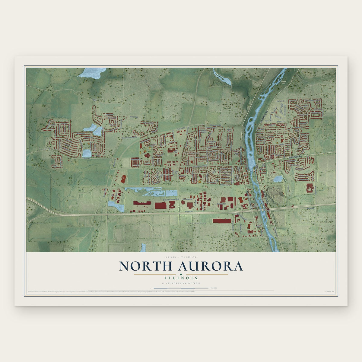 North Aurora, Illinois map print, the full design