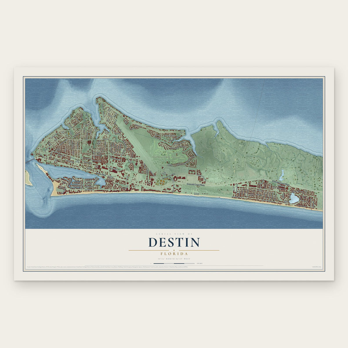 Destin, Florida map print, the full design