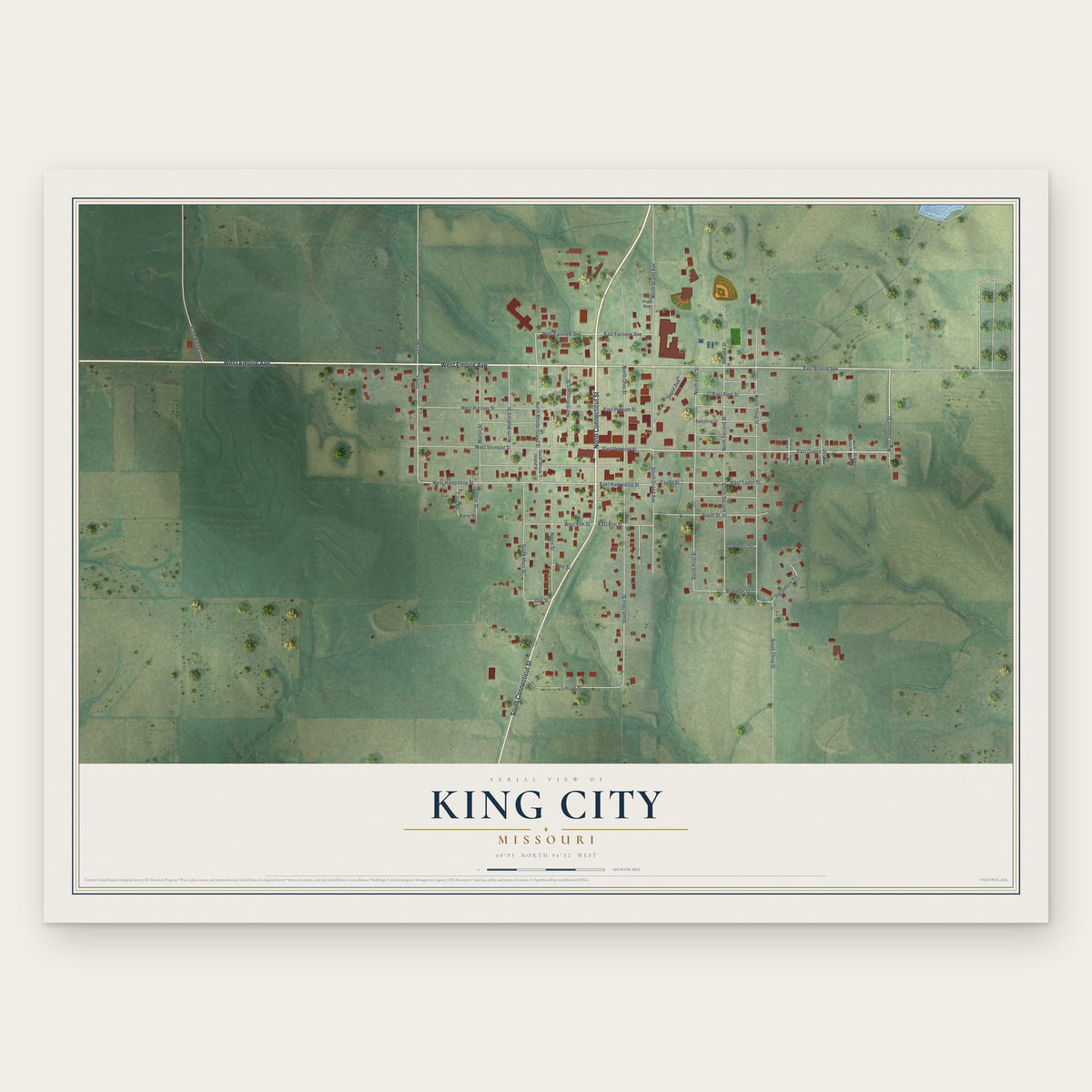 King City, Missouri map print, the full design