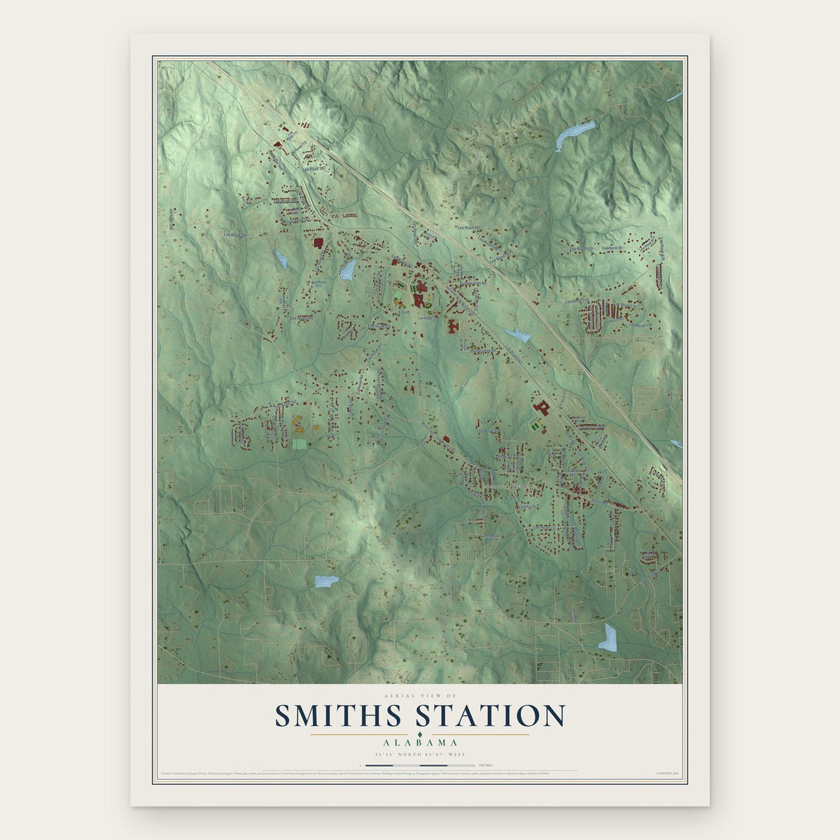 Smiths Station, Alabama map print, the full design