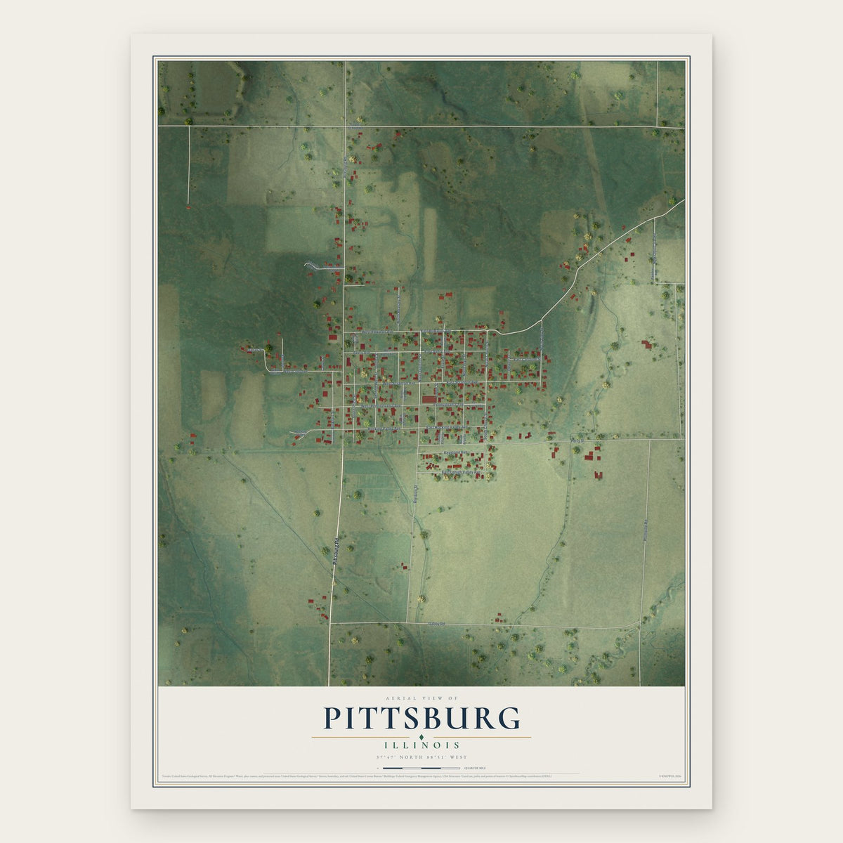 Pittsburg, Illinois map print, the full design
