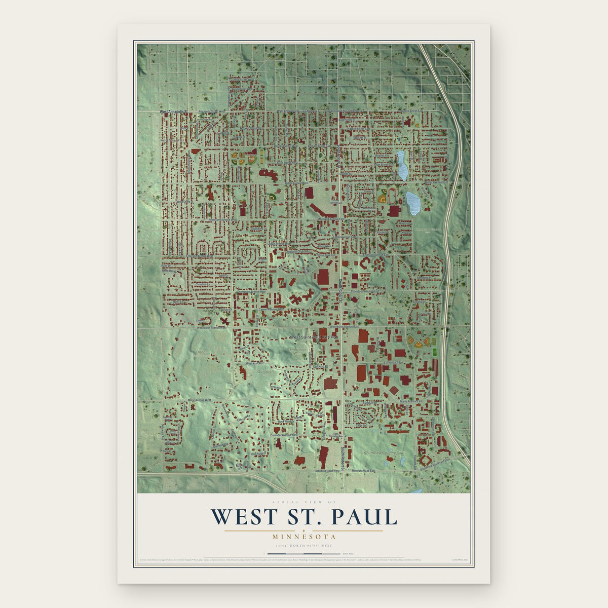 West St. Paul, Minnesota map print, the full design