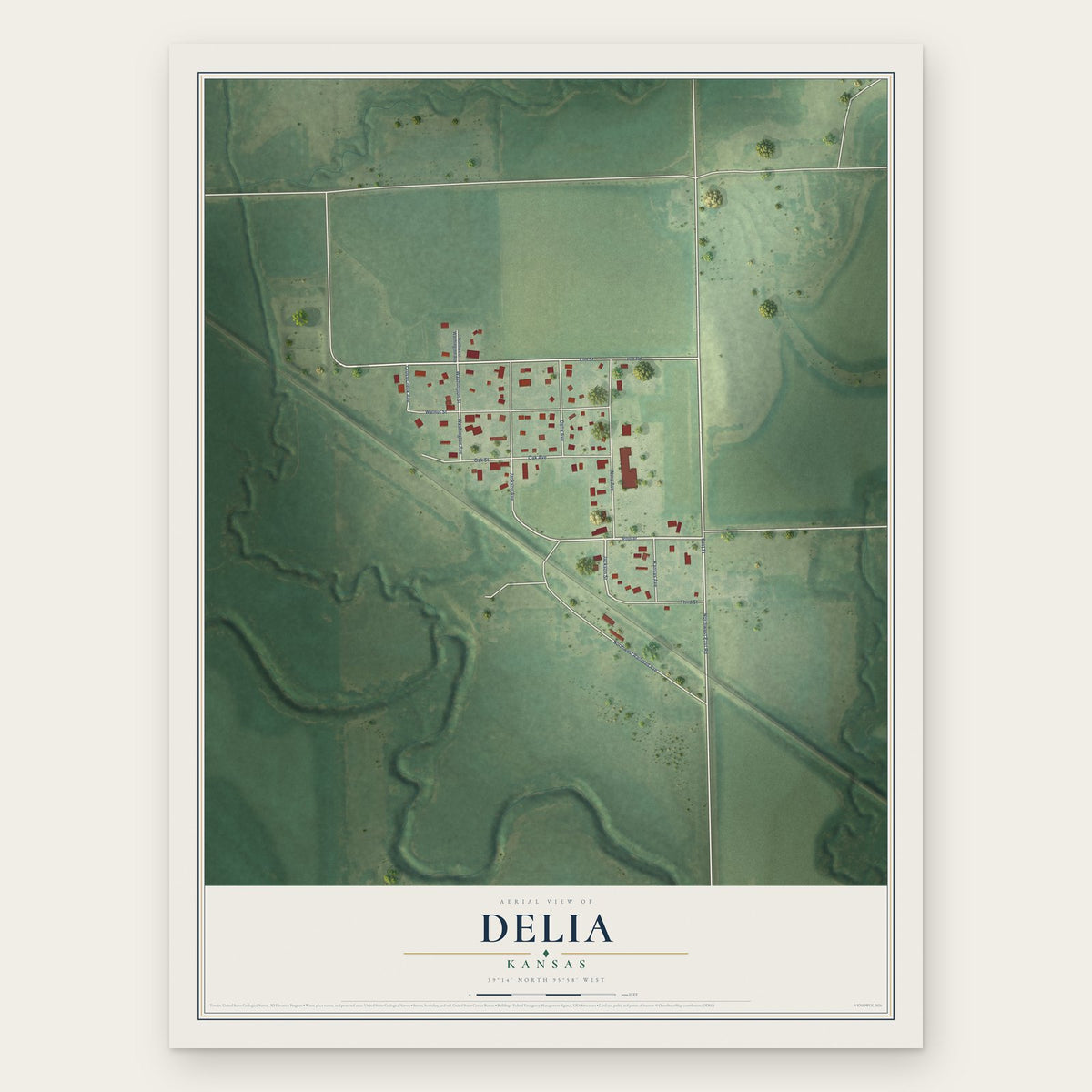 Delia, Kansas map print, the full design