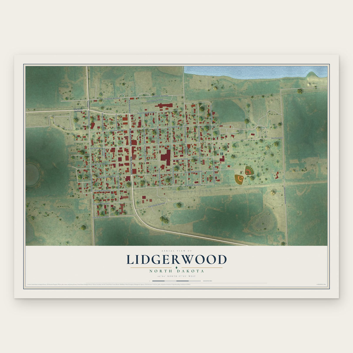 Lidgerwood, North Dakota map print, the full design