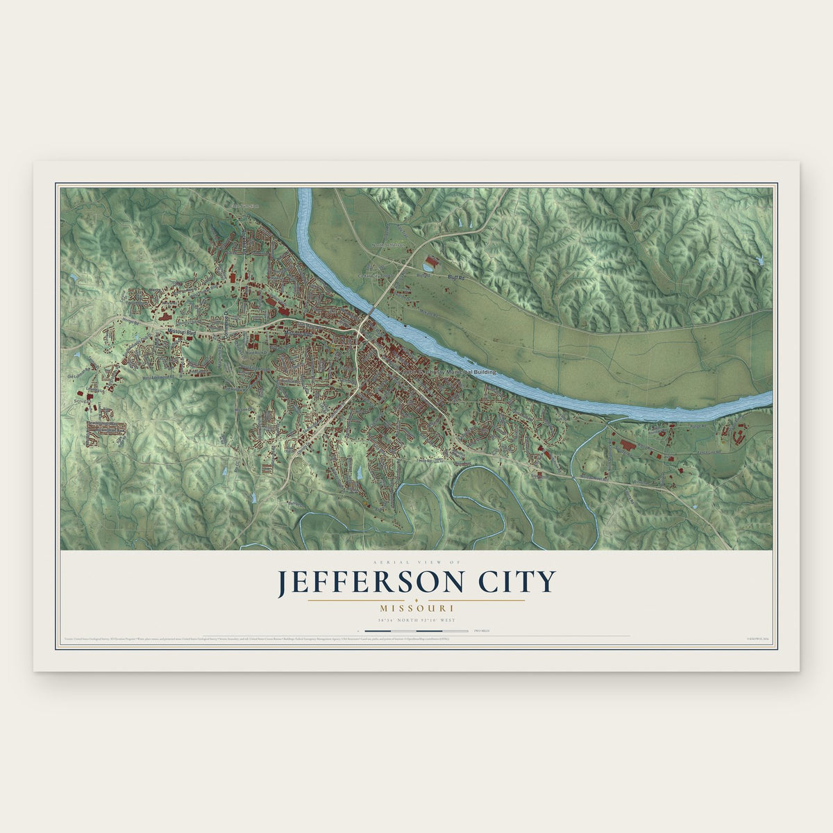 Jefferson City, Missouri map print, the full design