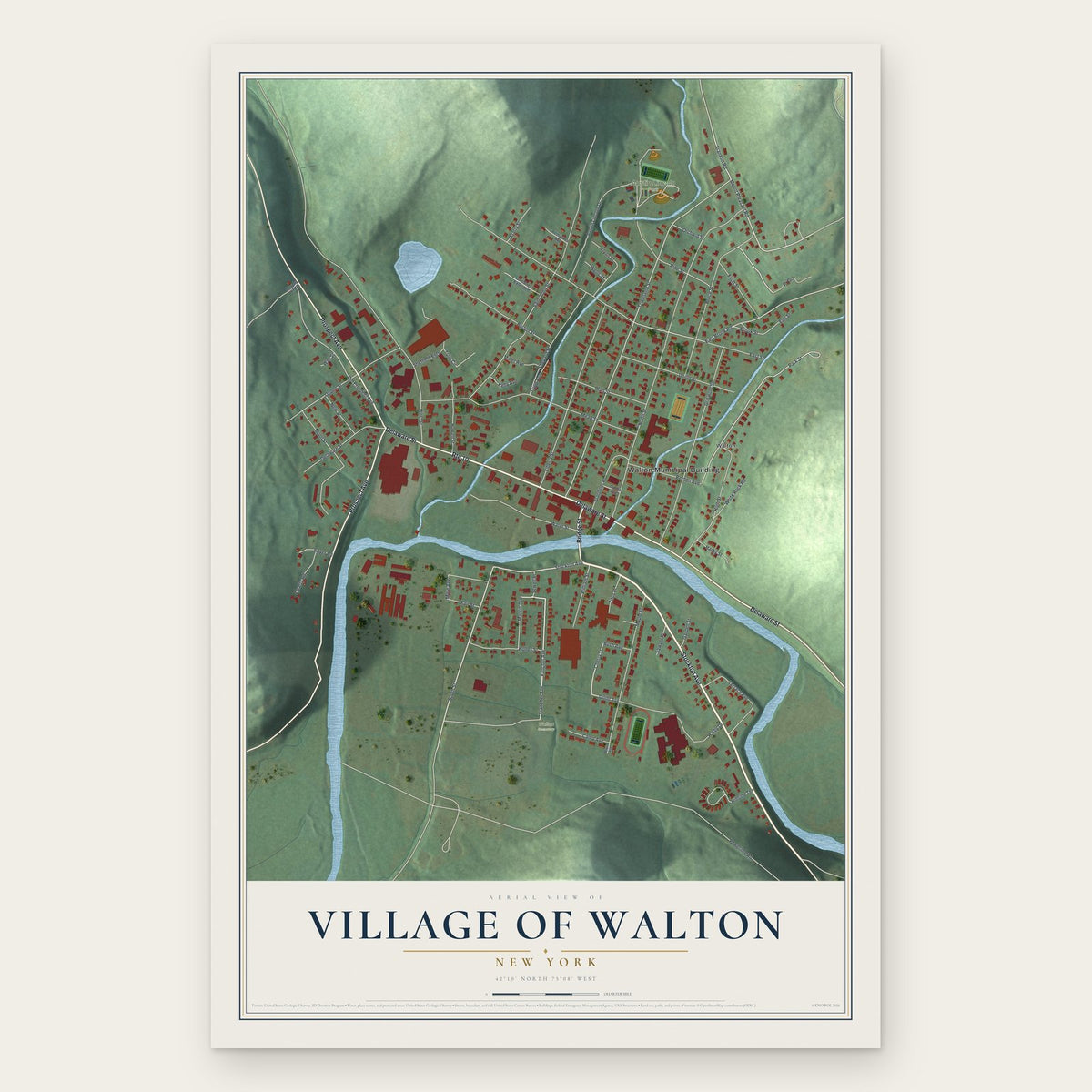 Village of Walton, New York map print, the full design