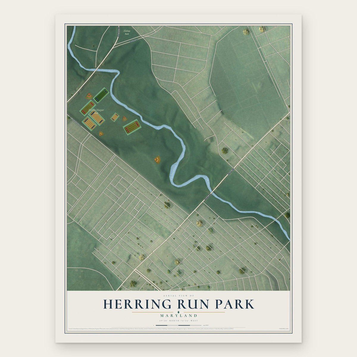 Herring Run Park, Maryland map print, the full design