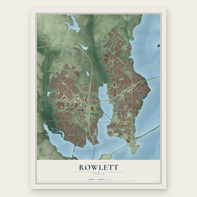 Rowlett, Texas map print, the full design
