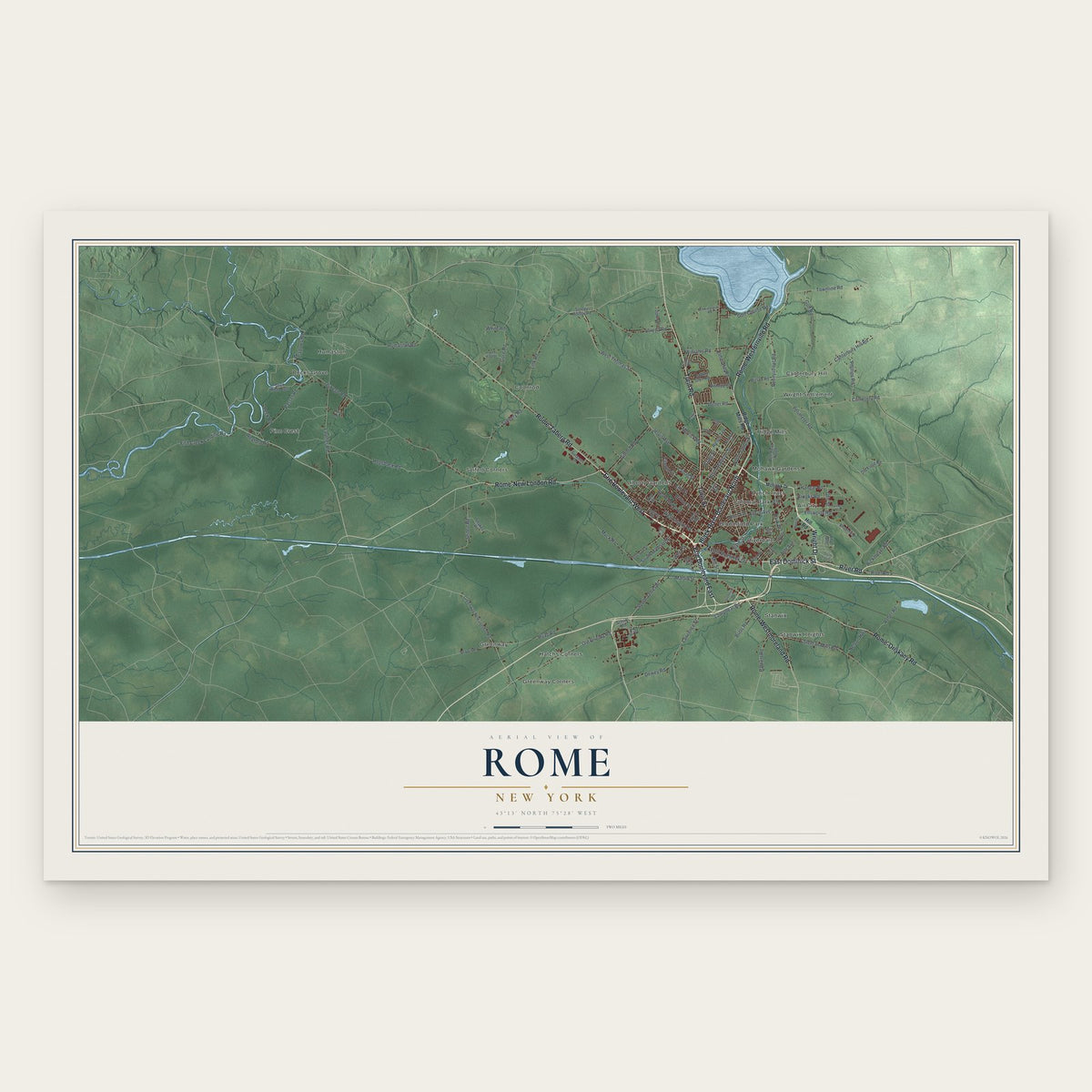 Rome, New York map print, the full design