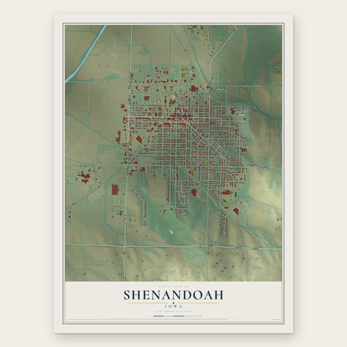 Shenandoah, Iowa map print, the full design
