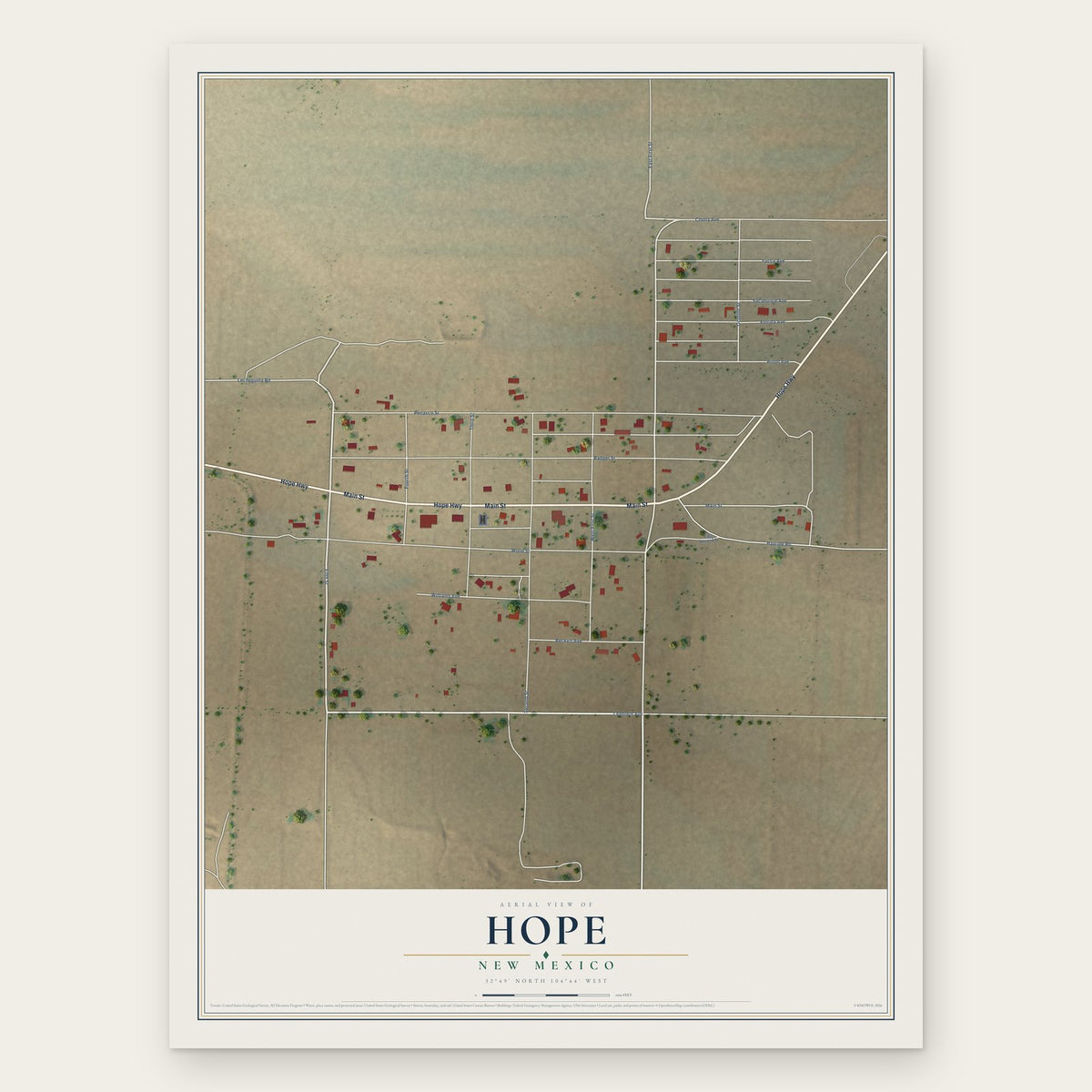 Hope, New Mexico map print, the full design