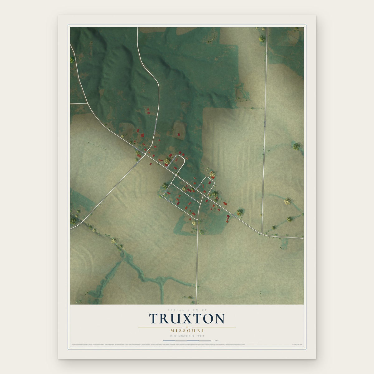 Truxton, Missouri map print, the full design