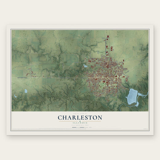 Charleston, Illinois map print, the full design