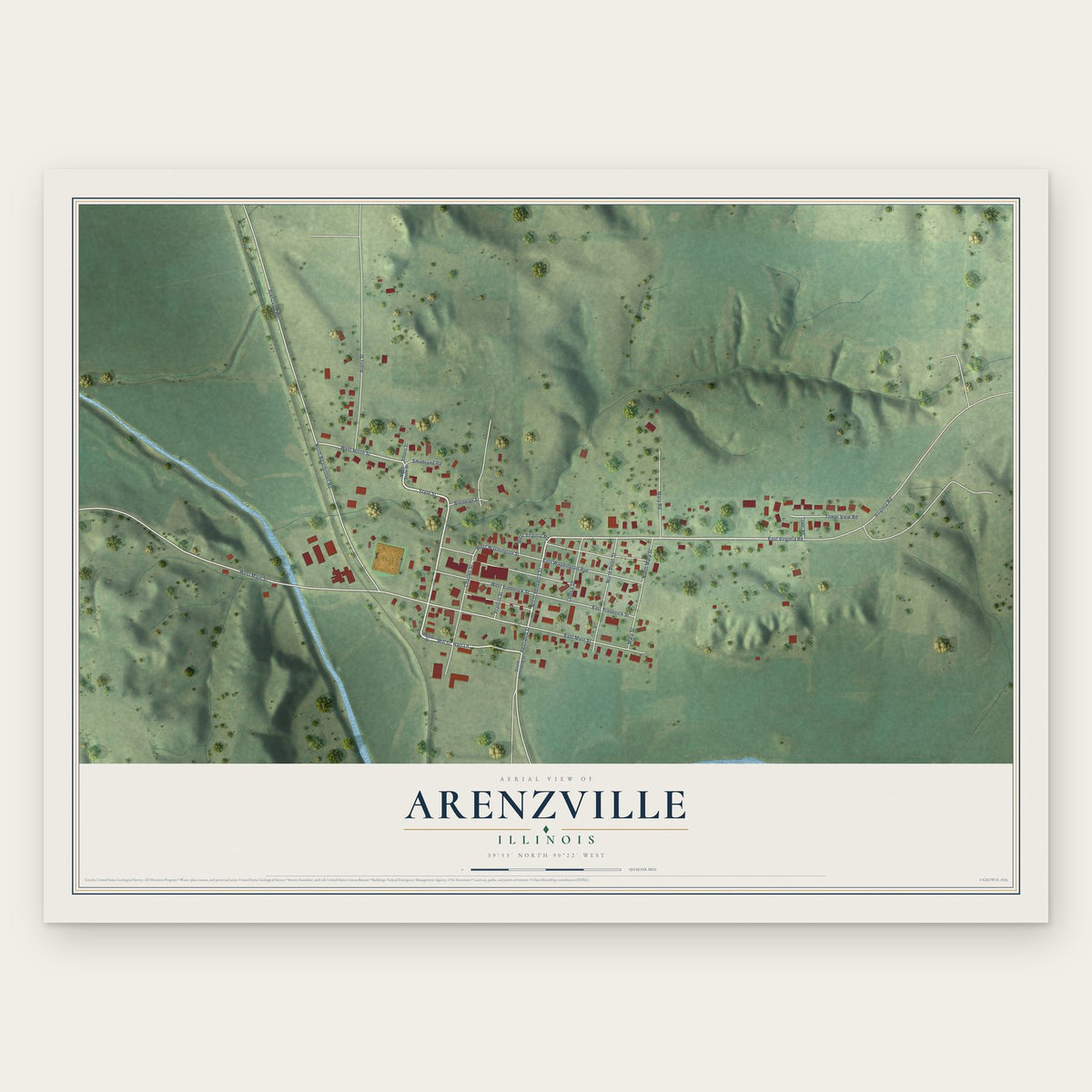 Arenzville, Illinois map print, the full design