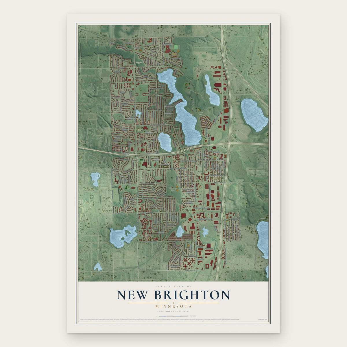 New Brighton, Minnesota map print, the full design