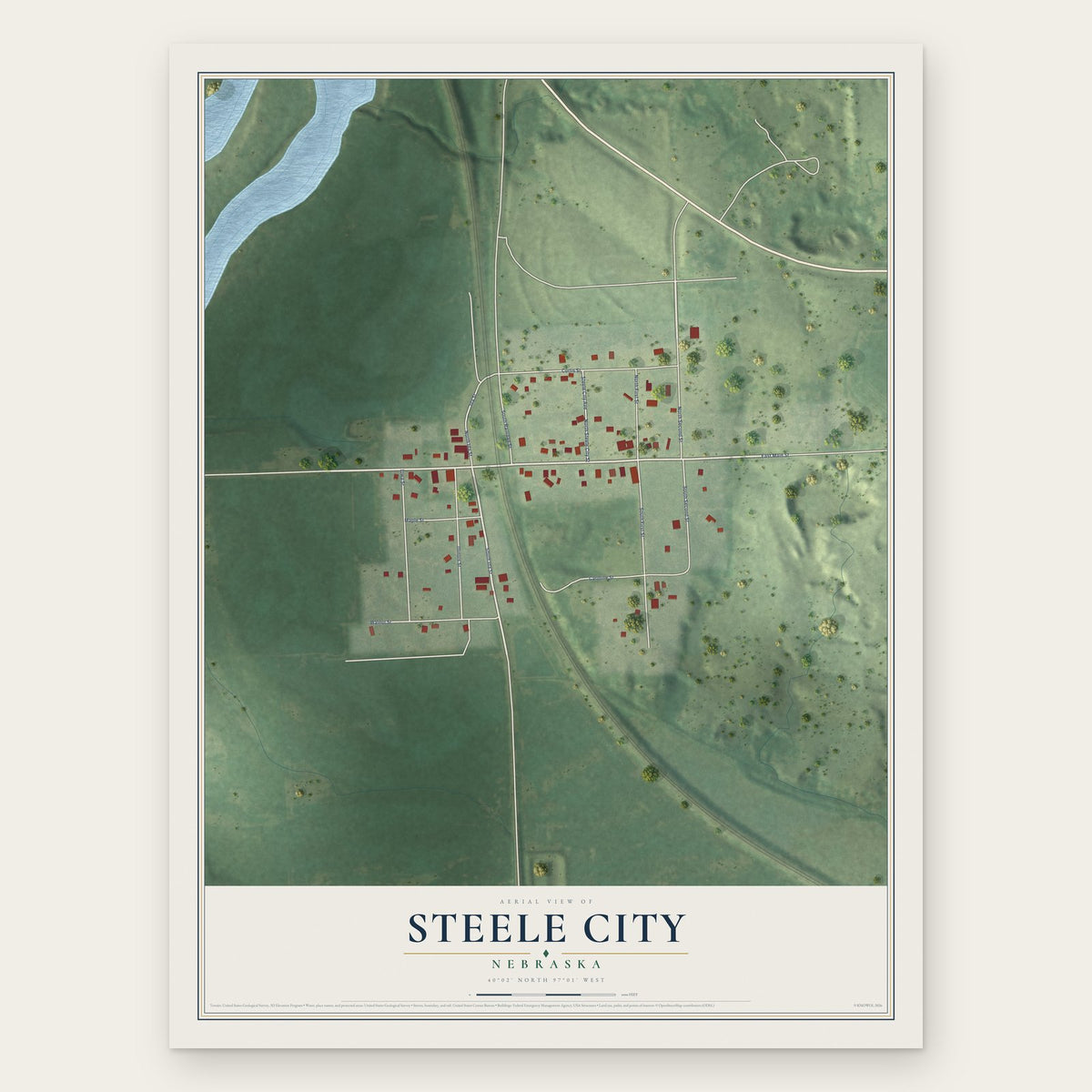 Steele City, Nebraska map print, the full design