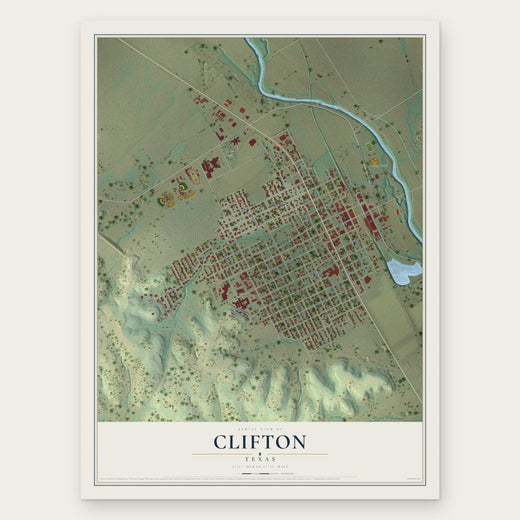 Clifton, Texas map print, the full design