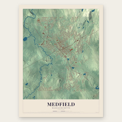 Medfield, Massachusetts map print, the full design