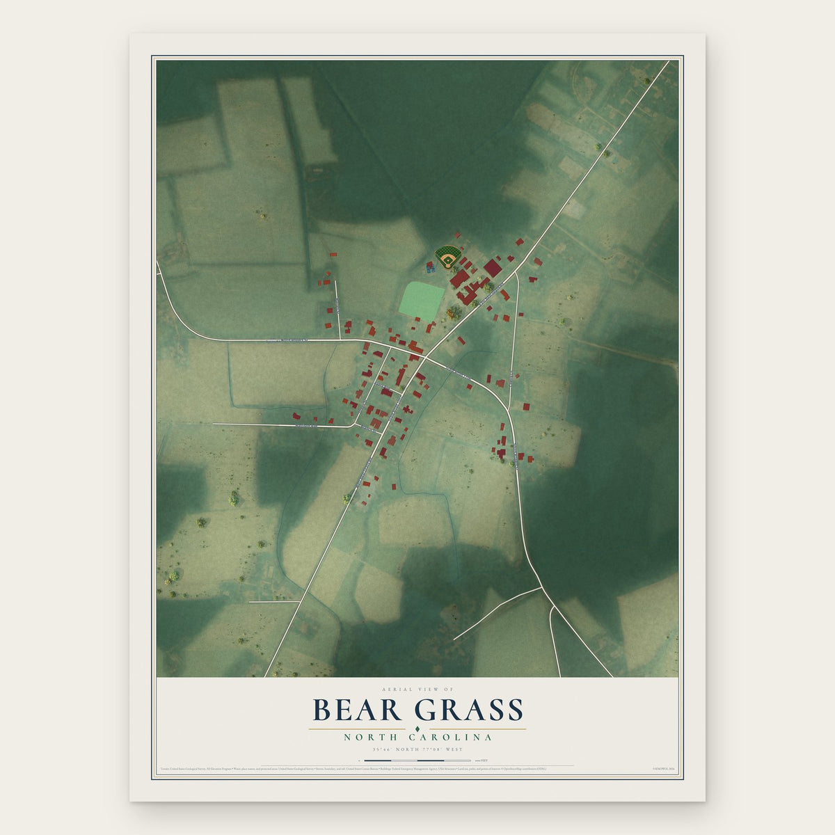 Bear Grass, North Carolina map print, the full design