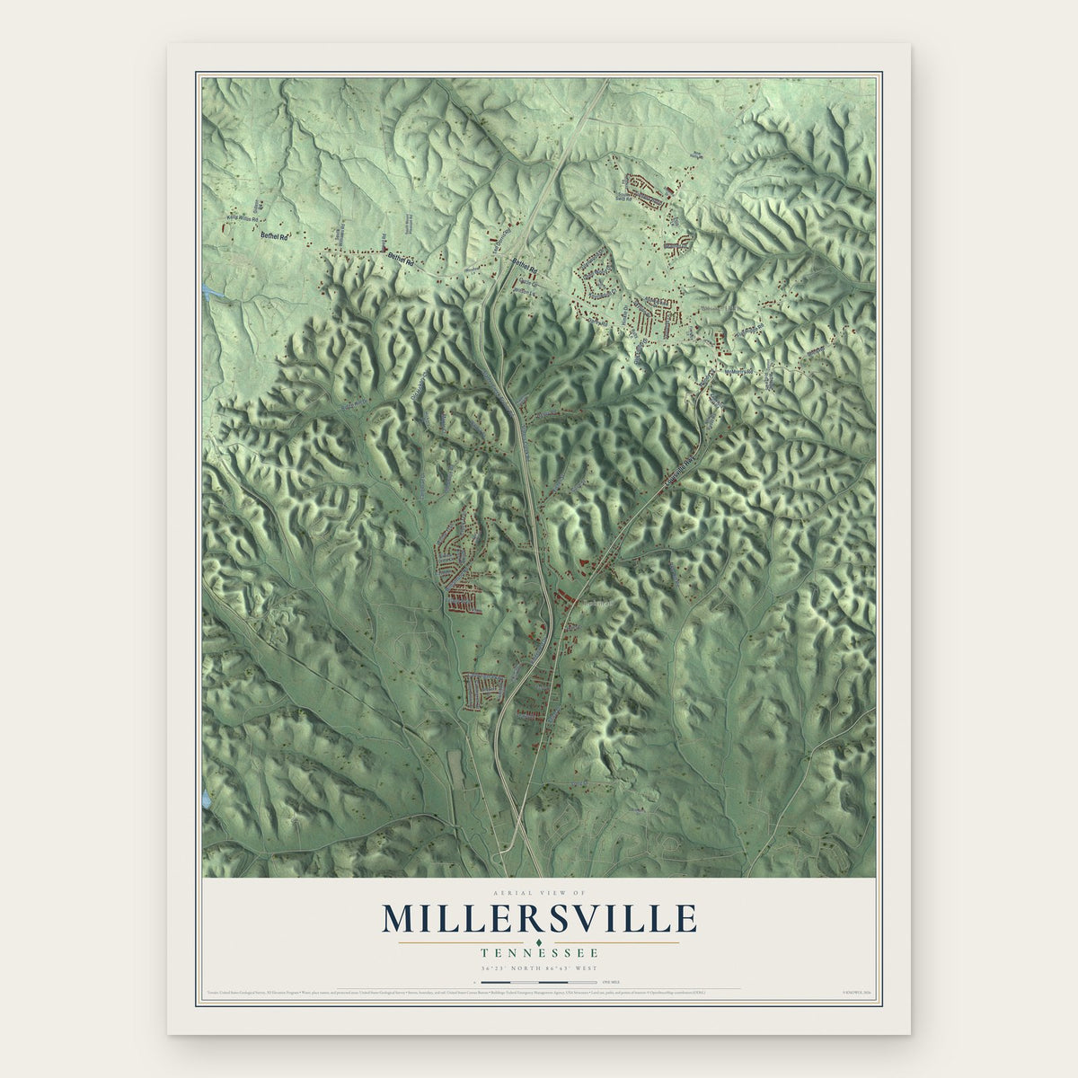 Millersville, Tennessee map print, the full design