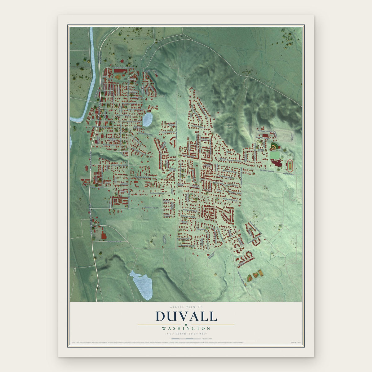 Duvall, Washington map print, the full design