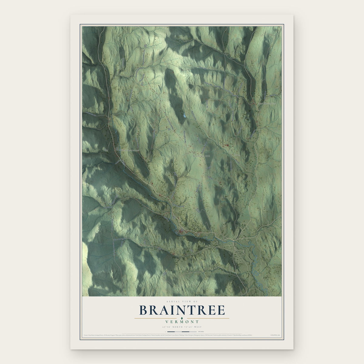 Braintree, Vermont map print, the full design