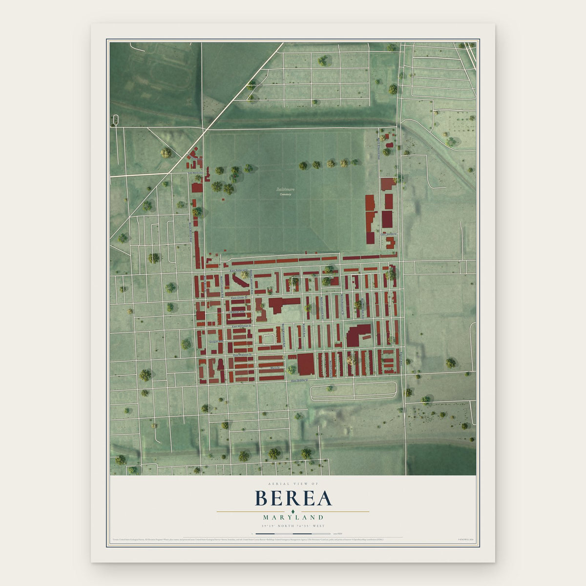 Berea, Maryland map print, the full design