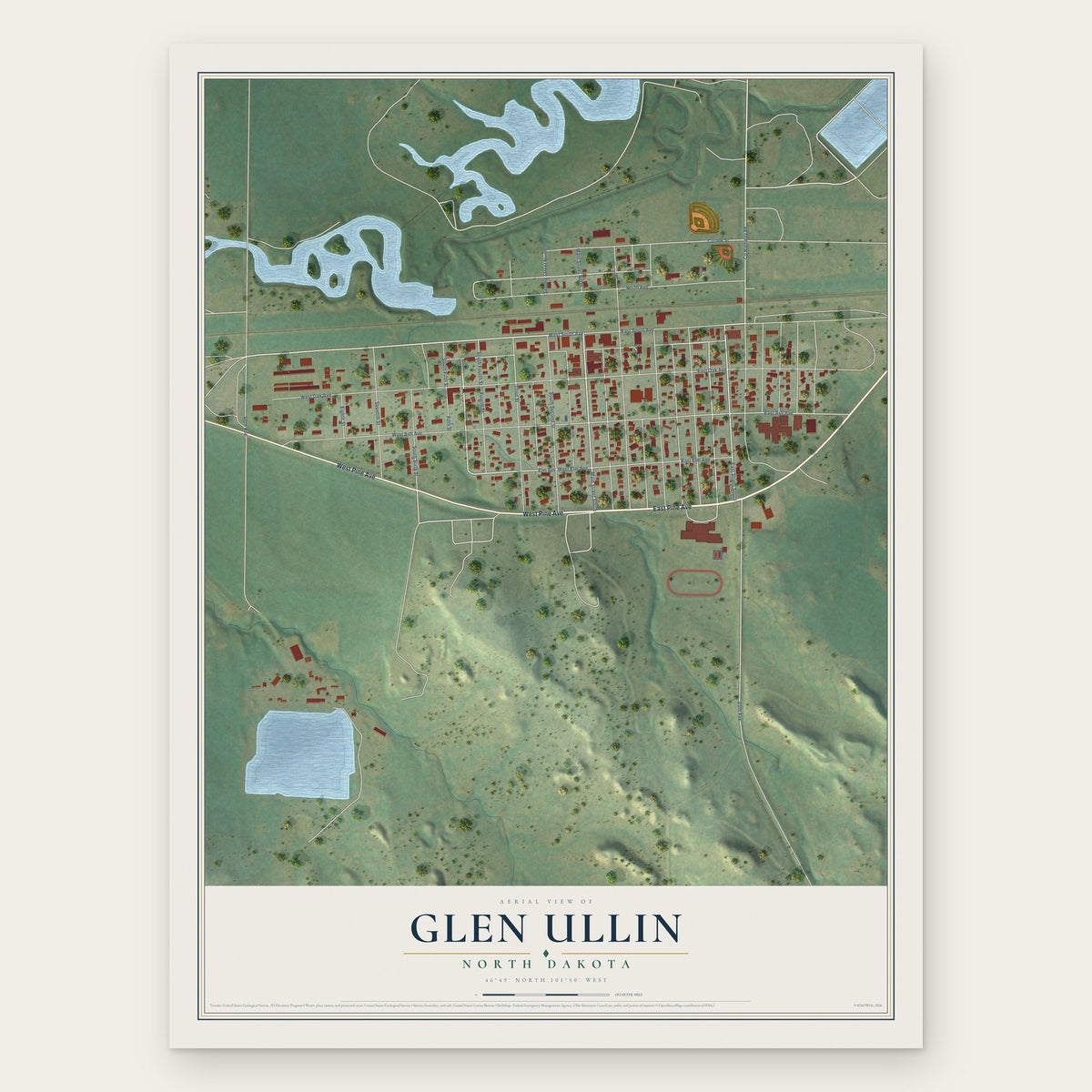 Glen Ullin, North Dakota map print, the full design