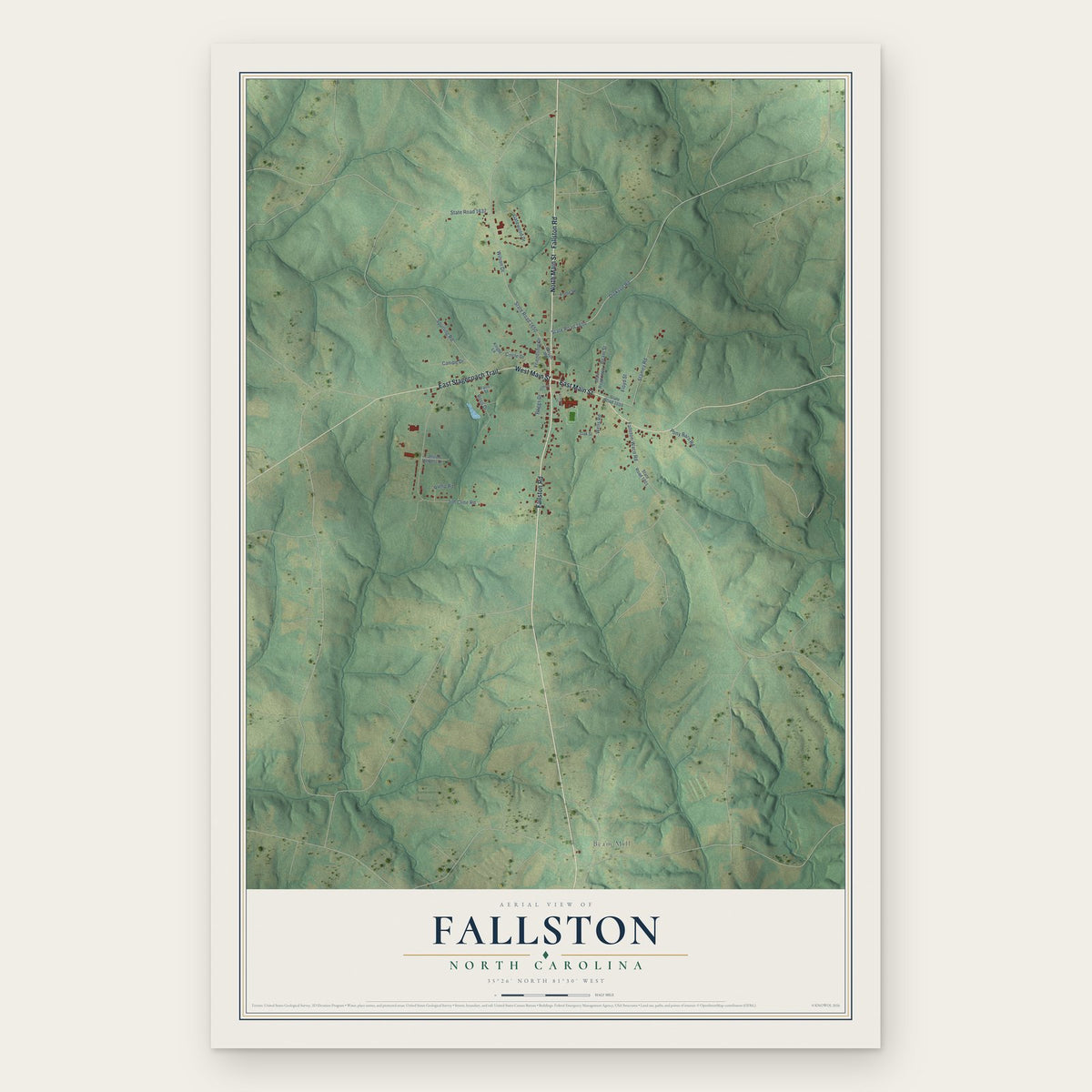 Fallston, North Carolina map print, the full design