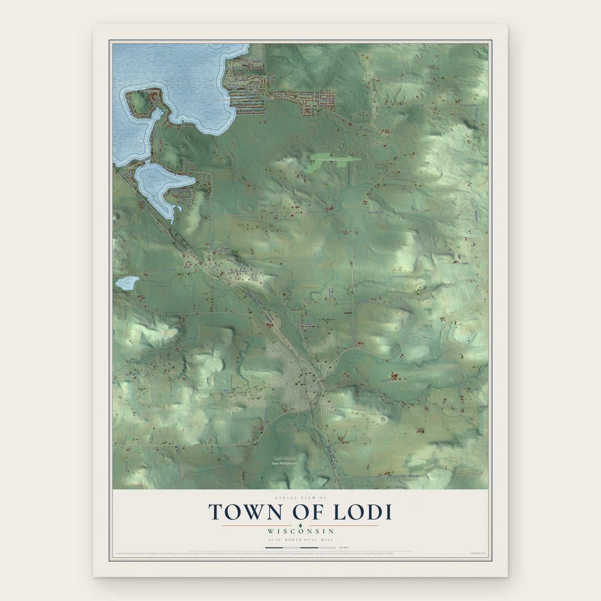 Town of Lodi, Wisconsin map print, the full design