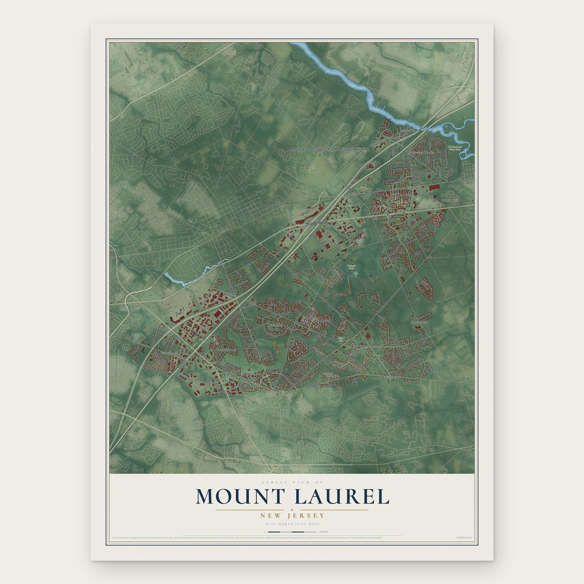 Mount Laurel, New Jersey map print, the full design