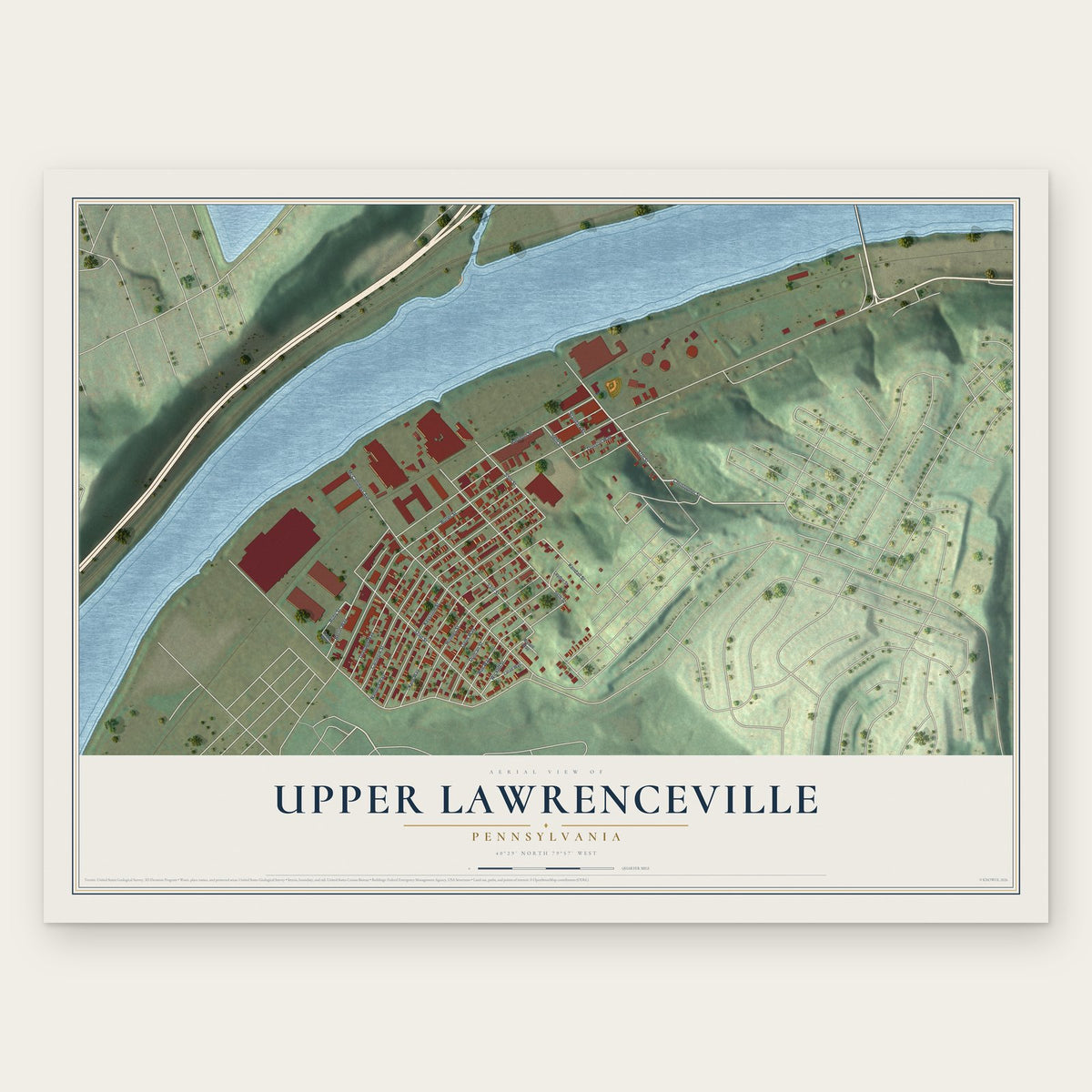 Upper Lawrenceville, Pennsylvania map print, the full design