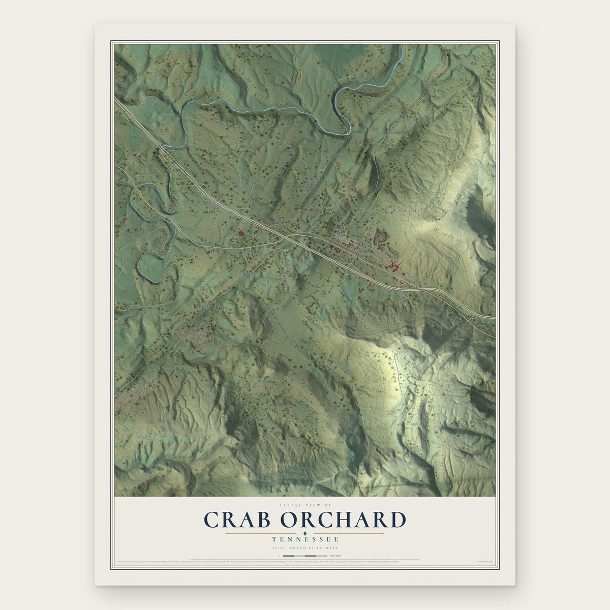 Crab Orchard, Tennessee map print, the full design