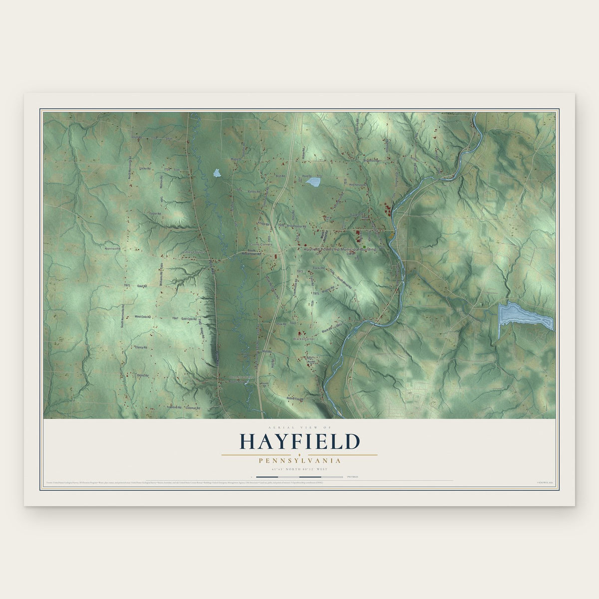 Hayfield, Pennsylvania map print, the full design