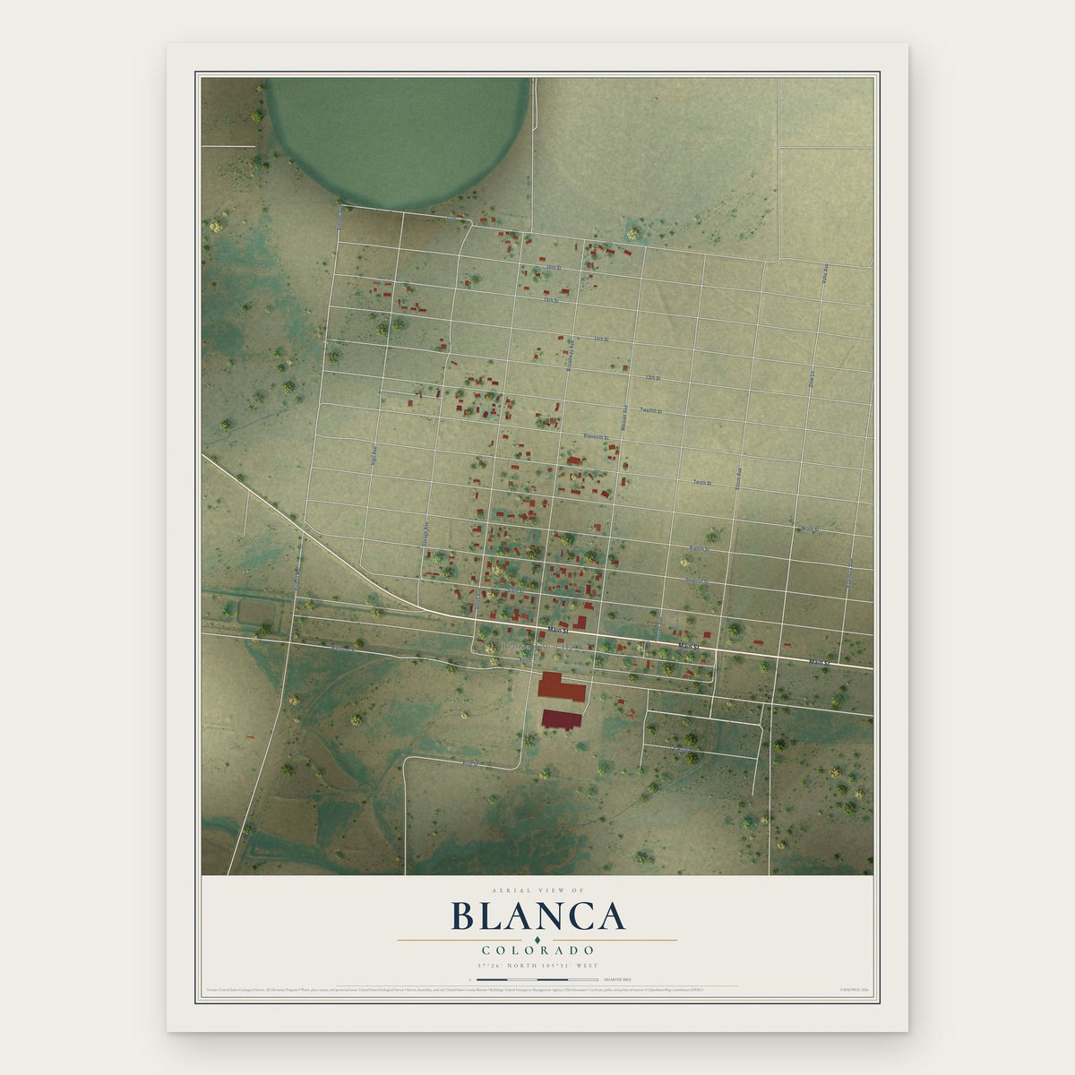 Blanca, Colorado map print, the full design