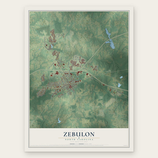 Zebulon, North Carolina map print, the full design