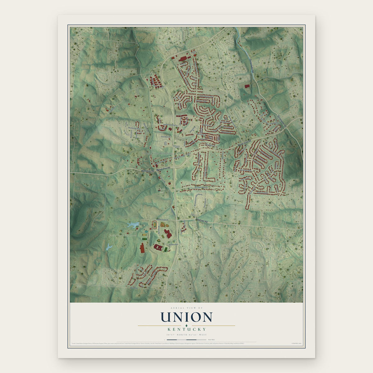 Union, Kentucky map print, the full design