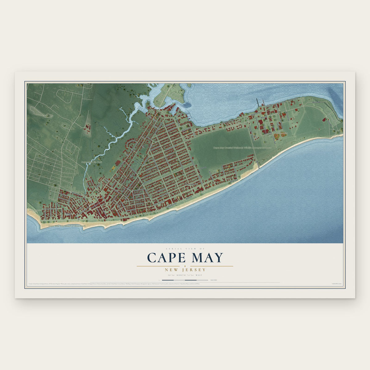 Cape May, New Jersey map print, the full design