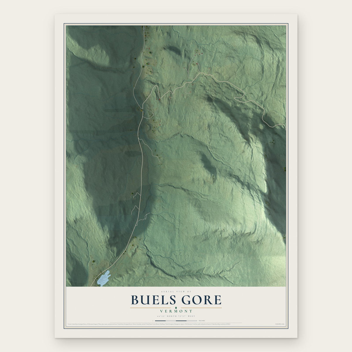 Buels Gore, Vermont map print, the full design