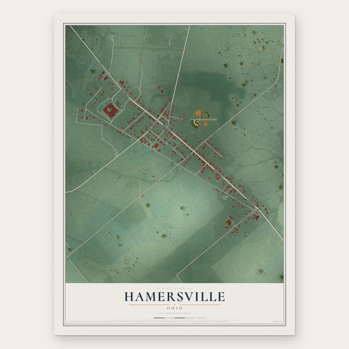 Hamersville, Ohio map print, the full design