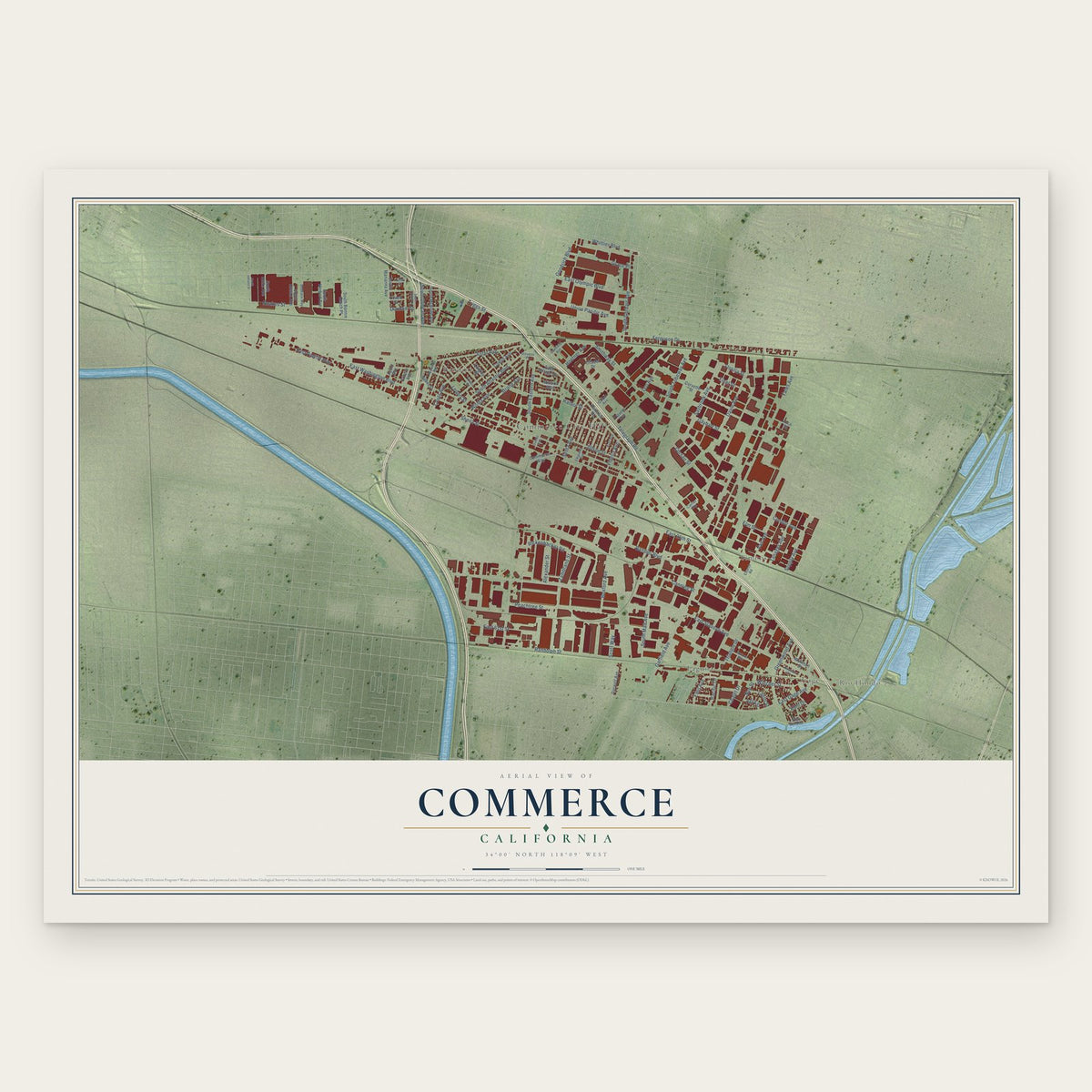 Commerce, California map print, the full design