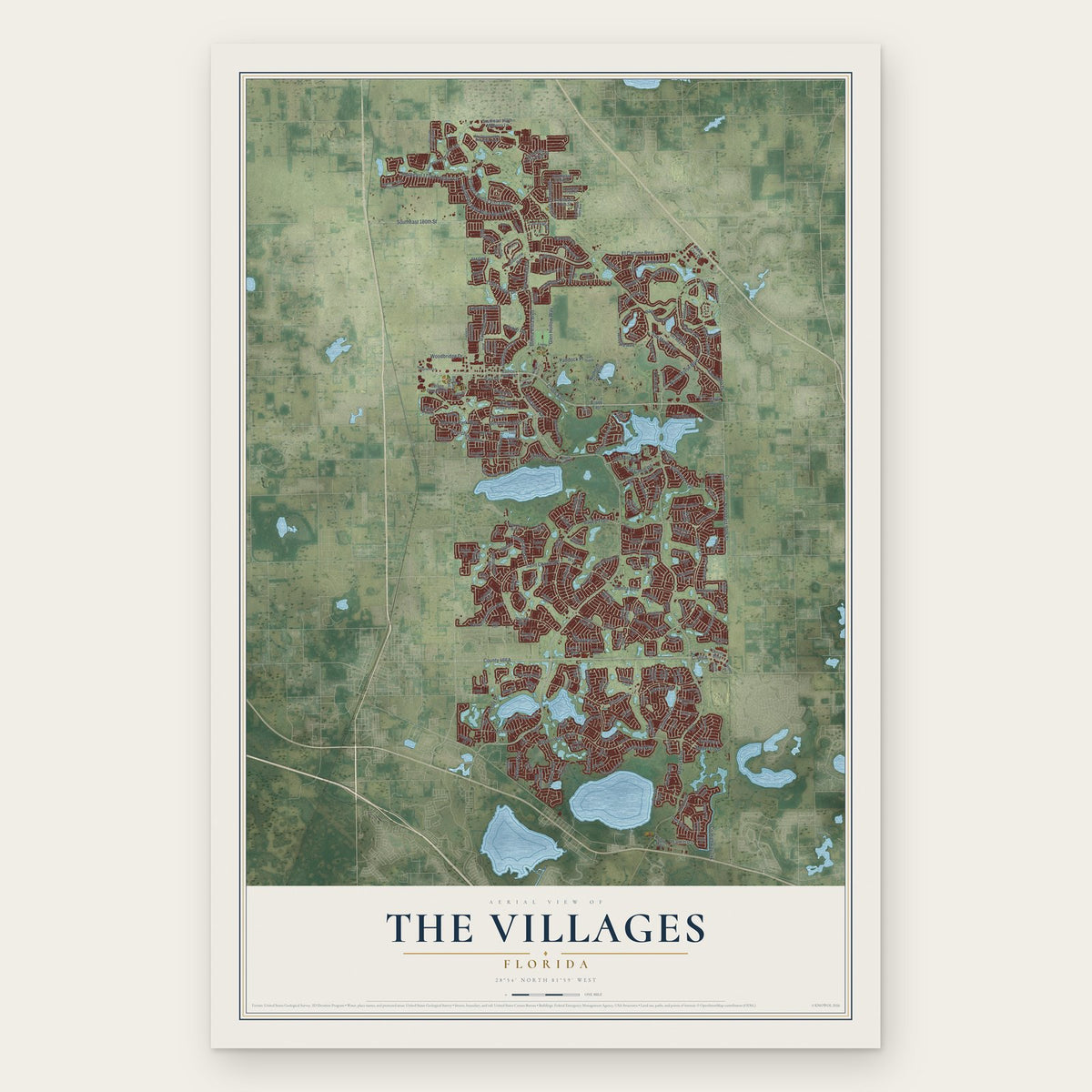 The Villages, Florida map print, the full design