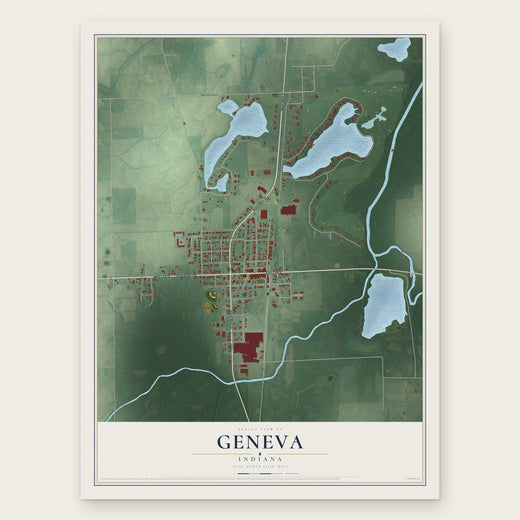 Geneva, Indiana map print, the full design