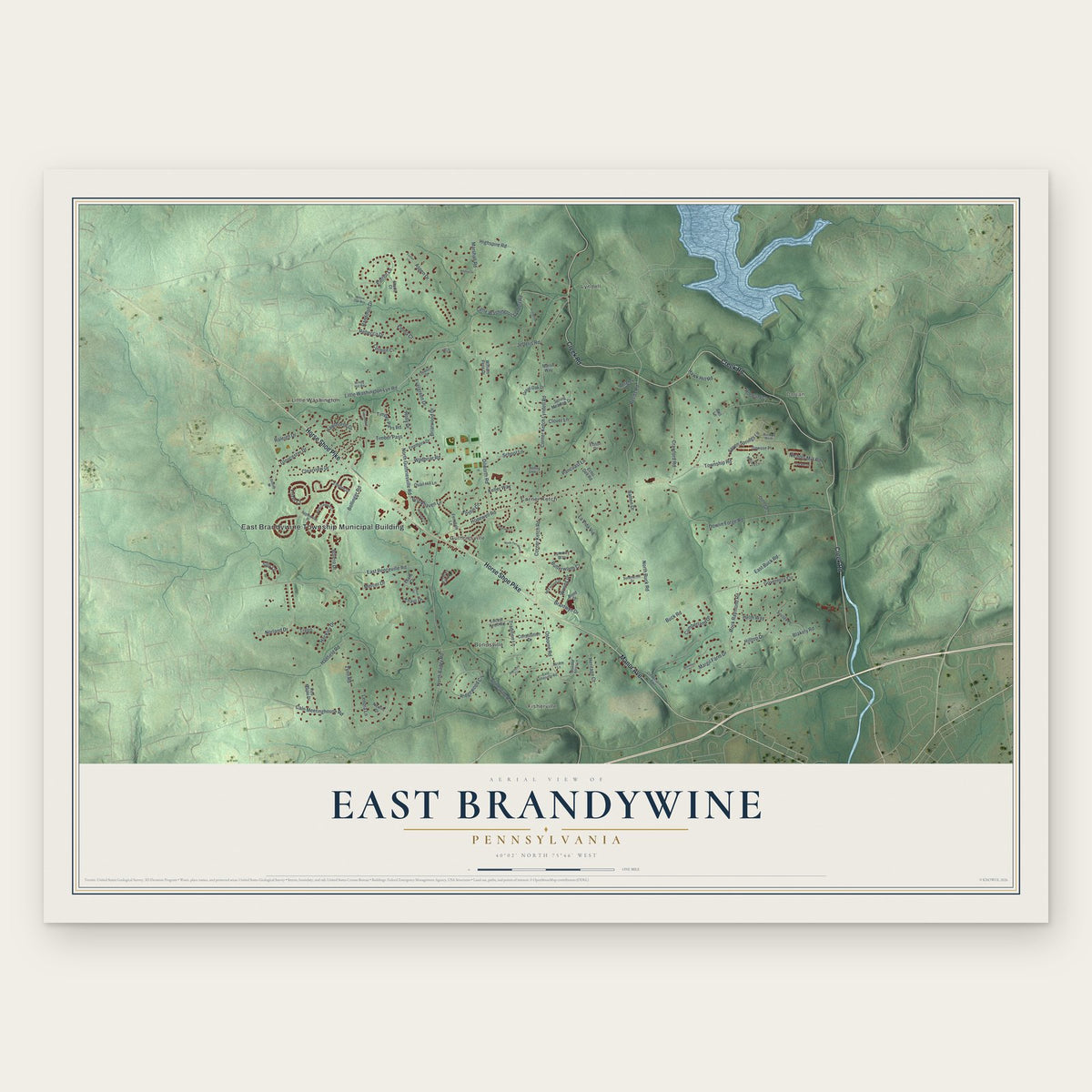 East Brandywine, Pennsylvania map print, the full design