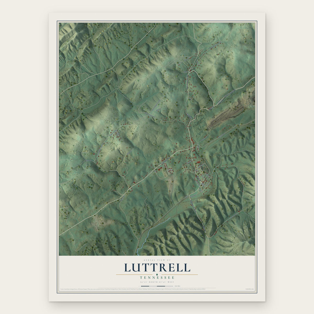 Luttrell, Tennessee map print, the full design
